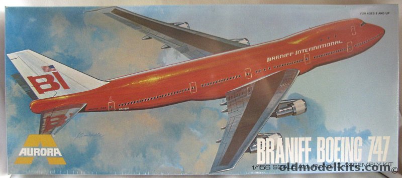 Aurora 1/156 Boeing 747 Jumbo Jet - Braniff International Air Lines, 358-300 plastic model kit
